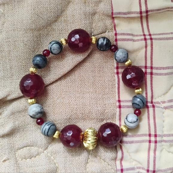 Handmade Jewelry - Handmade Picasso Jasper and Ruby Bracelet